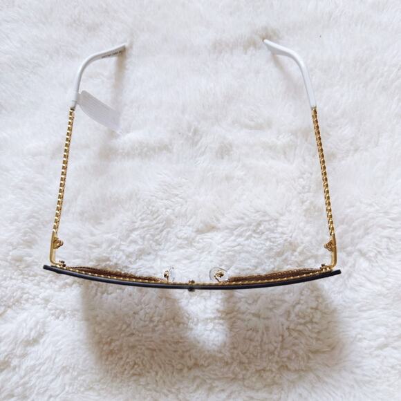 Christine Black Two Tone White Chain Oversized Shield Sunglasses - Picture 4 of 12